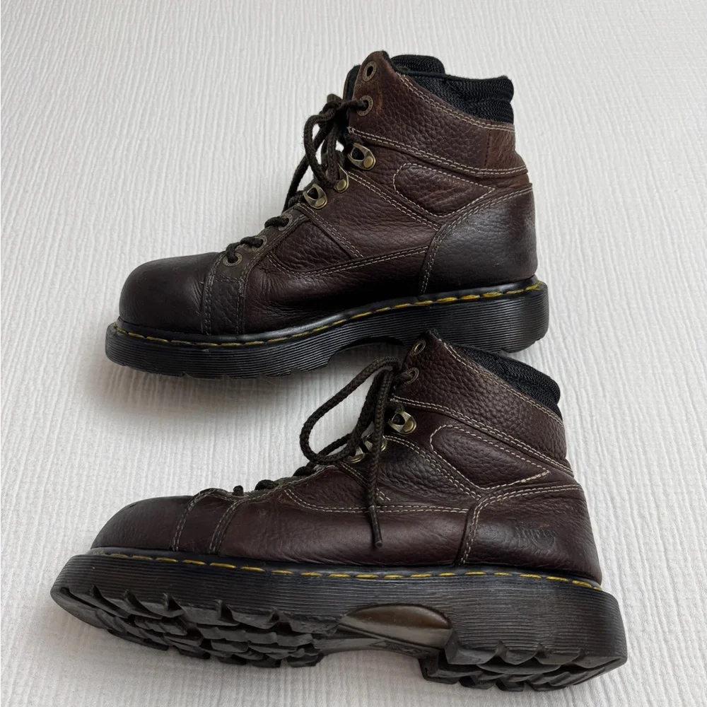 Dr. Martens DMs Industrial Steel Toe Boots 8M 9W Work Safety Brown Leather Rare